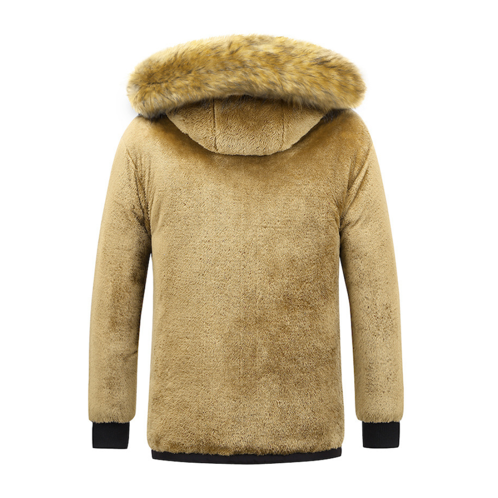 Mens Mid Length Removable Hooded Jacket with Faux Fur Inner Lining