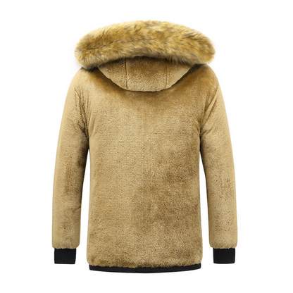 Mens Mid Length Removable Hooded Jacket with Faux Fur Inner Lining