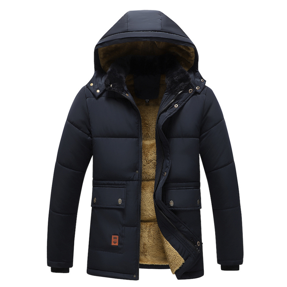 Mens Mid Length Removable Hooded Jacket with Faux Fur Inner Lining