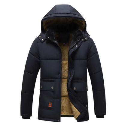 Mens Mid Length Removable Hooded Jacket with Faux Fur Inner Lining