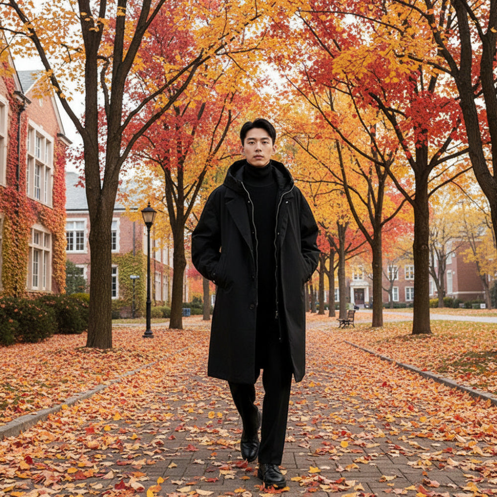 Mens Layered Look Quilted Trench With Hood