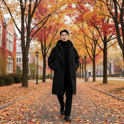 Mens Layered Look Quilted Trench With Hood