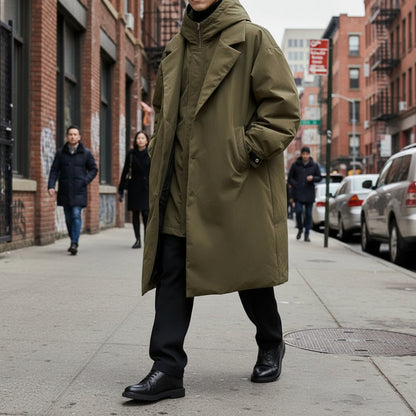 Mens Layered Look Quilted Trench With Hood