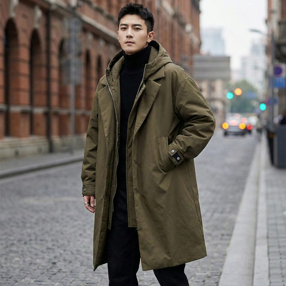 Mens Layered Look Quilted Trench With Hood