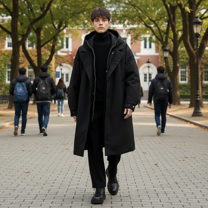 Mens Layered Look Quilted Trench With Hood