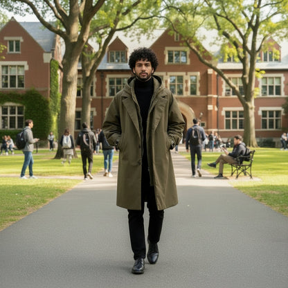 Mens Layered Look Quilted Trench With Hood