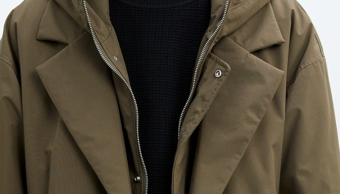 Mens Layered Look Quilted Trench With Hood