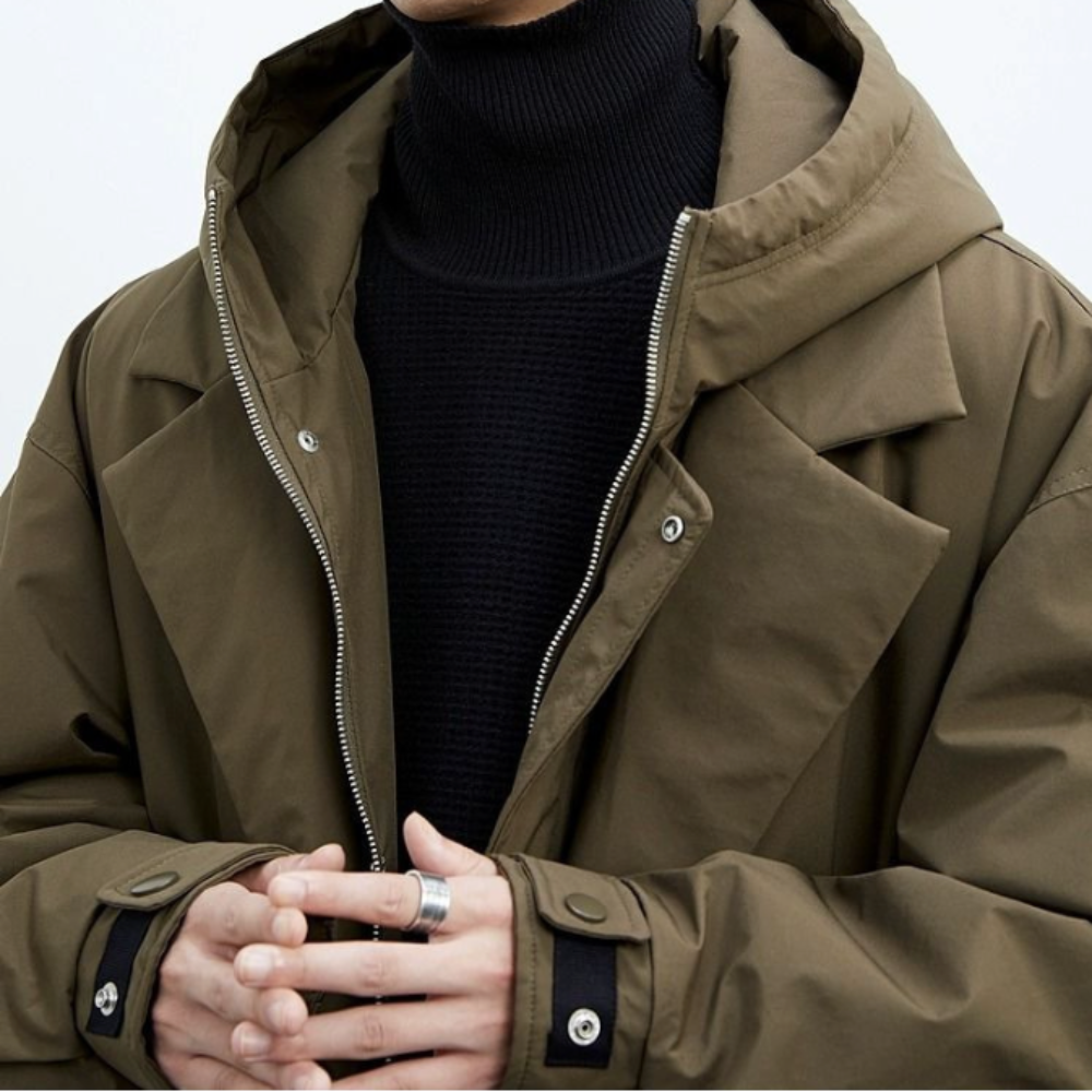 Mens Layered Look Quilted Trench With Hood