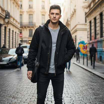 Mens High Neck Bomber Jacket With Inner Faux Fur Lining