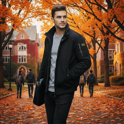 Mens High Neck Bomber Jacket With Inner Faux Fur Lining