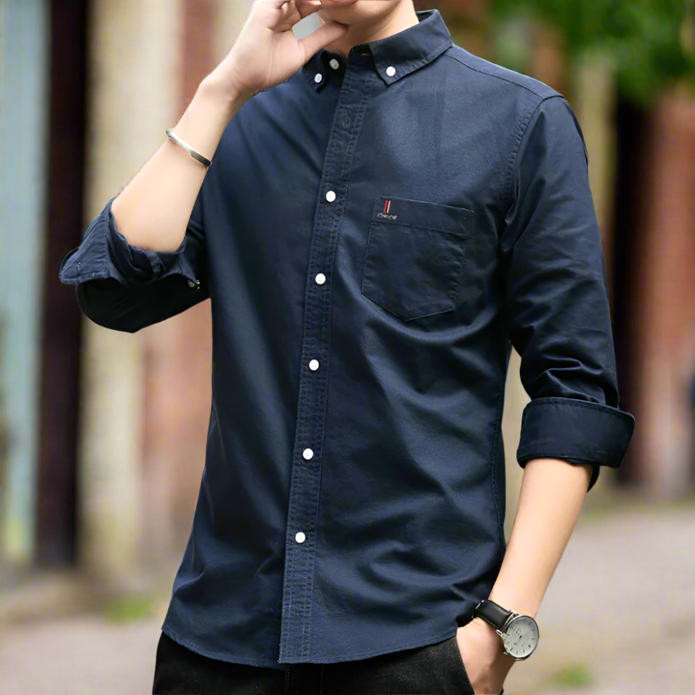 Men 's Long Sleeve Button Down Shirt With Pocket Details