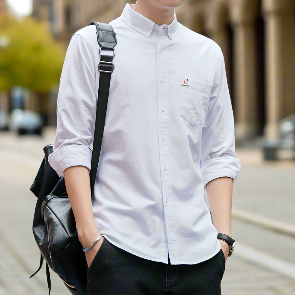 Men 's Long Sleeve Button Down Shirt With Pocket Details