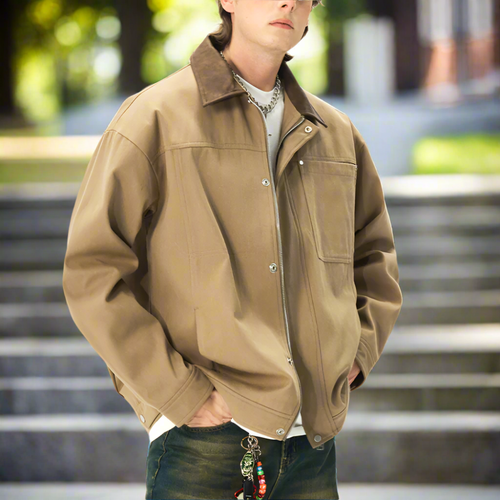 Mens Lapel Collar Bomber Jacket With Pockets