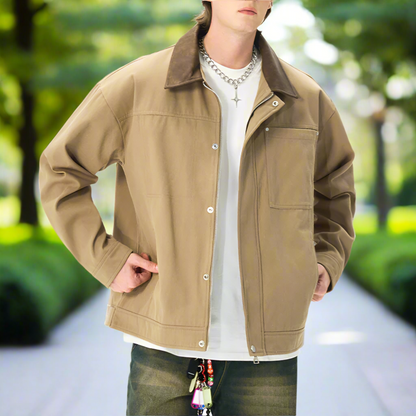 Mens Lapel Collar Bomber Jacket With Pockets