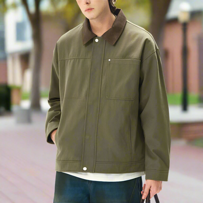 Mens Lapel Collar Bomber Jacket With Pockets