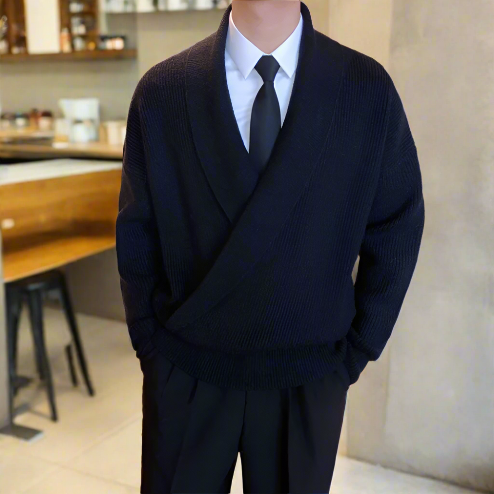 Mens K-Style Cross-Front Wrap Sweater