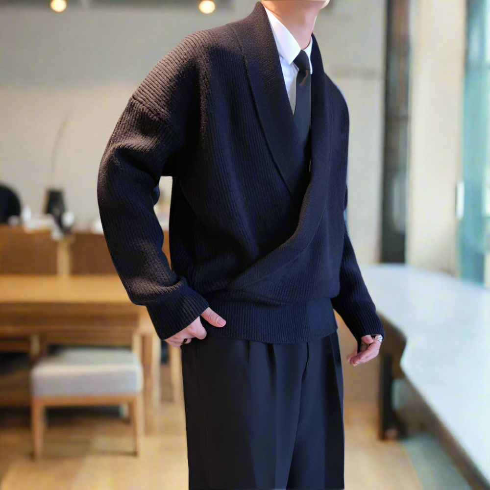Mens K-Style Cross-Front Wrap Sweater