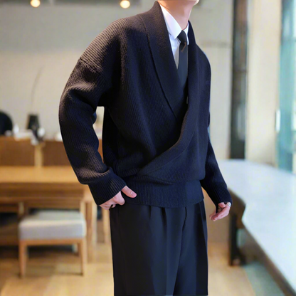Mens K-Style Cross-Front Wrap Sweater
