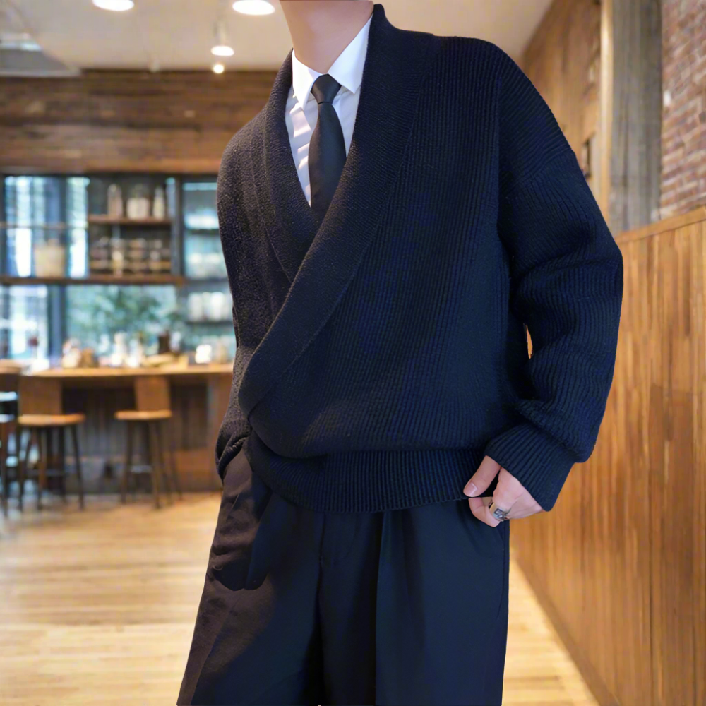 Mens K-Style Cross-Front Wrap Sweater