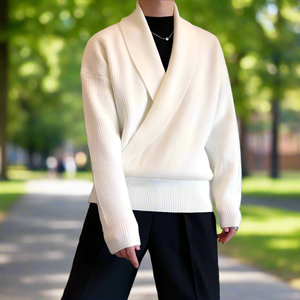 Mens K-Style Cross-Front Wrap Sweater