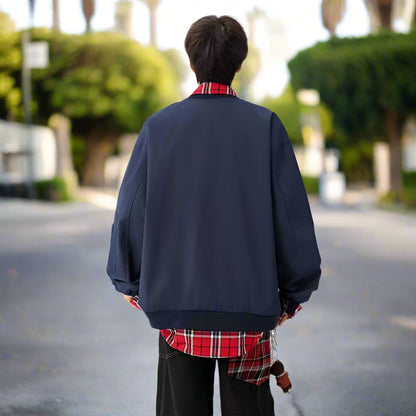 Mens Layered Look Jacket with Red Plaid Details