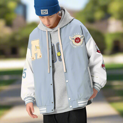 Mens Oversize Two Tone Embroidery Patch Baseball Jacket