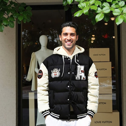 Mens layered Look Hooded baseball Jacket