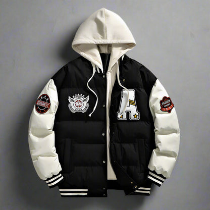 Mens layered Look Hooded baseball Jacket