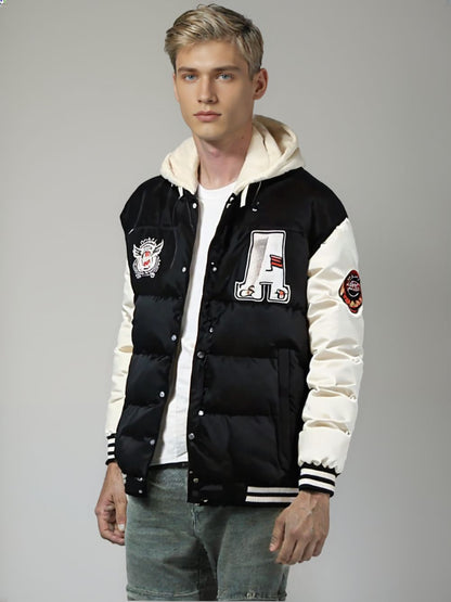 Mens layered Look Hooded baseball Jacket