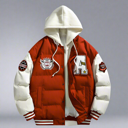 Mens layered Look Hooded baseball Jacket