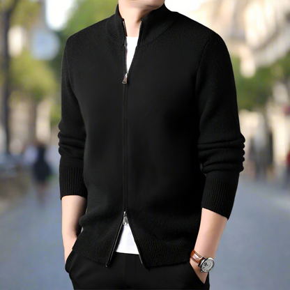 Mens Stand Collar Duble Zip Cardigan