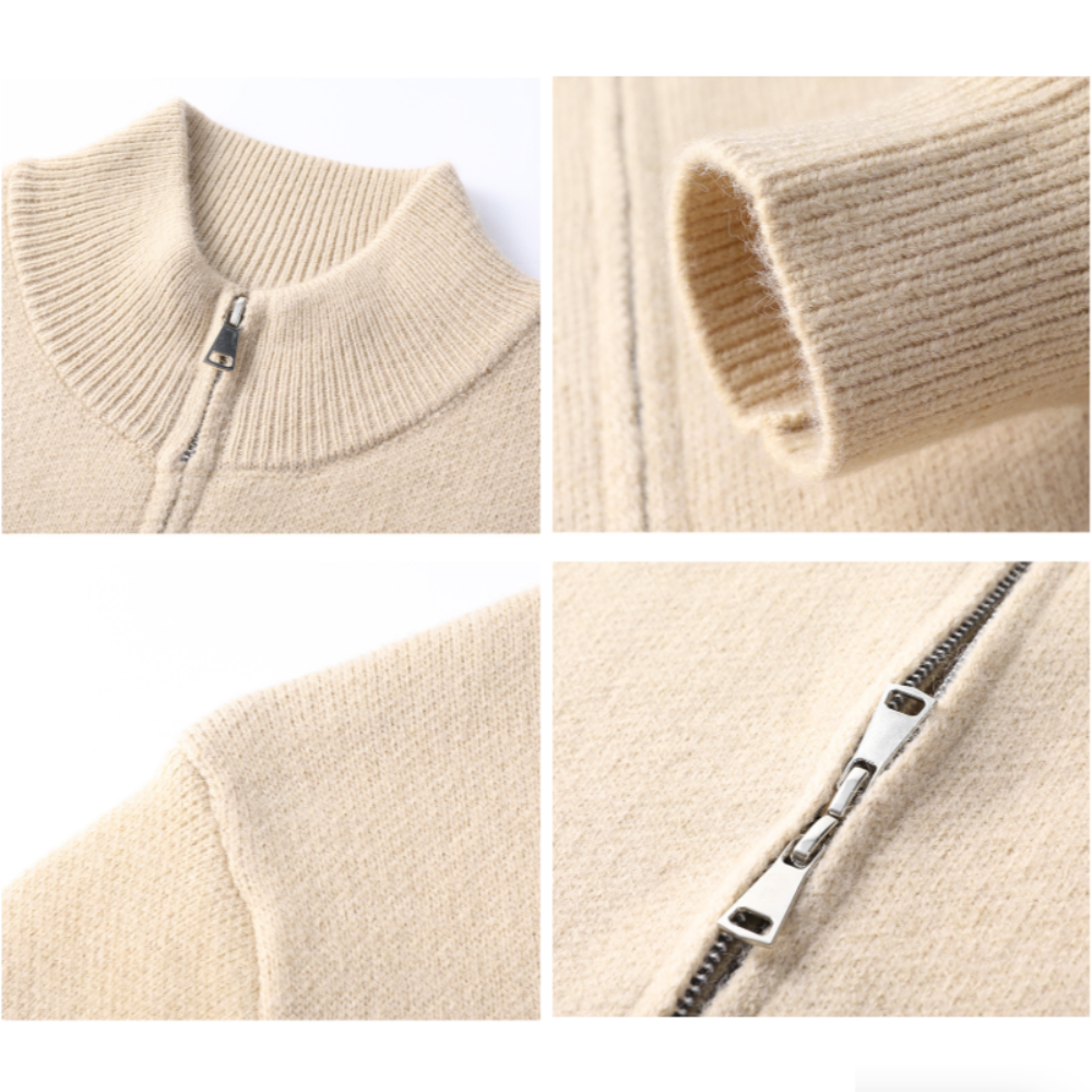Mens Stand Collar Duble Zip Cardigan