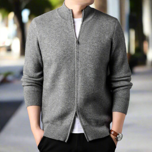 Mens Stand Collar Duble Zip Cardigan