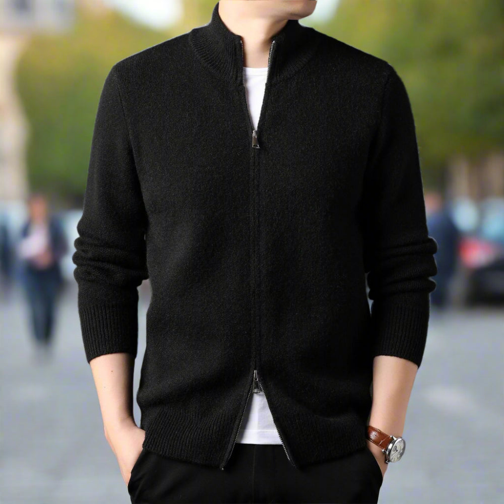 Mens Stand Collar Duble Zip Cardigan