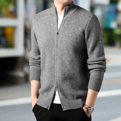 Mens Stand Collar Duble Zip Cardigan