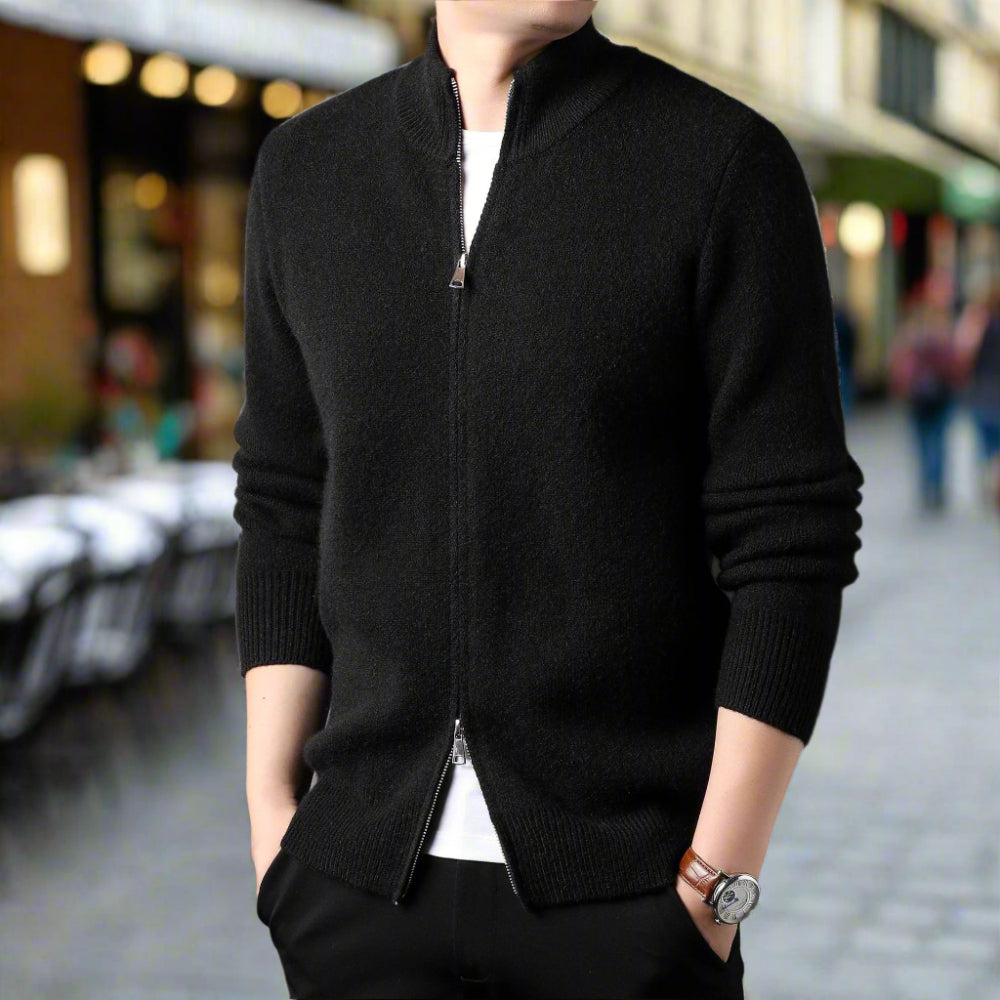 Mens Stand Collar Duble Zip Cardigan