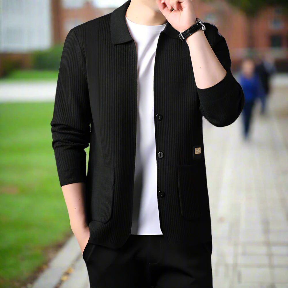 Mens Lapel Collar Knit Cardigan With Pockets