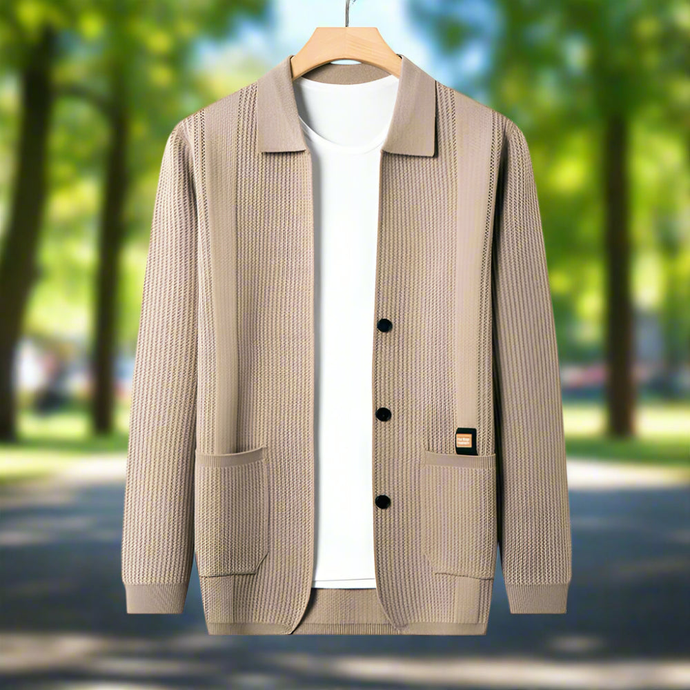 Mens Lapel Collar Knit Cardigan With Pockets