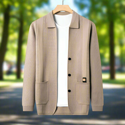 Mens Lapel Collar Knit Cardigan With Pockets