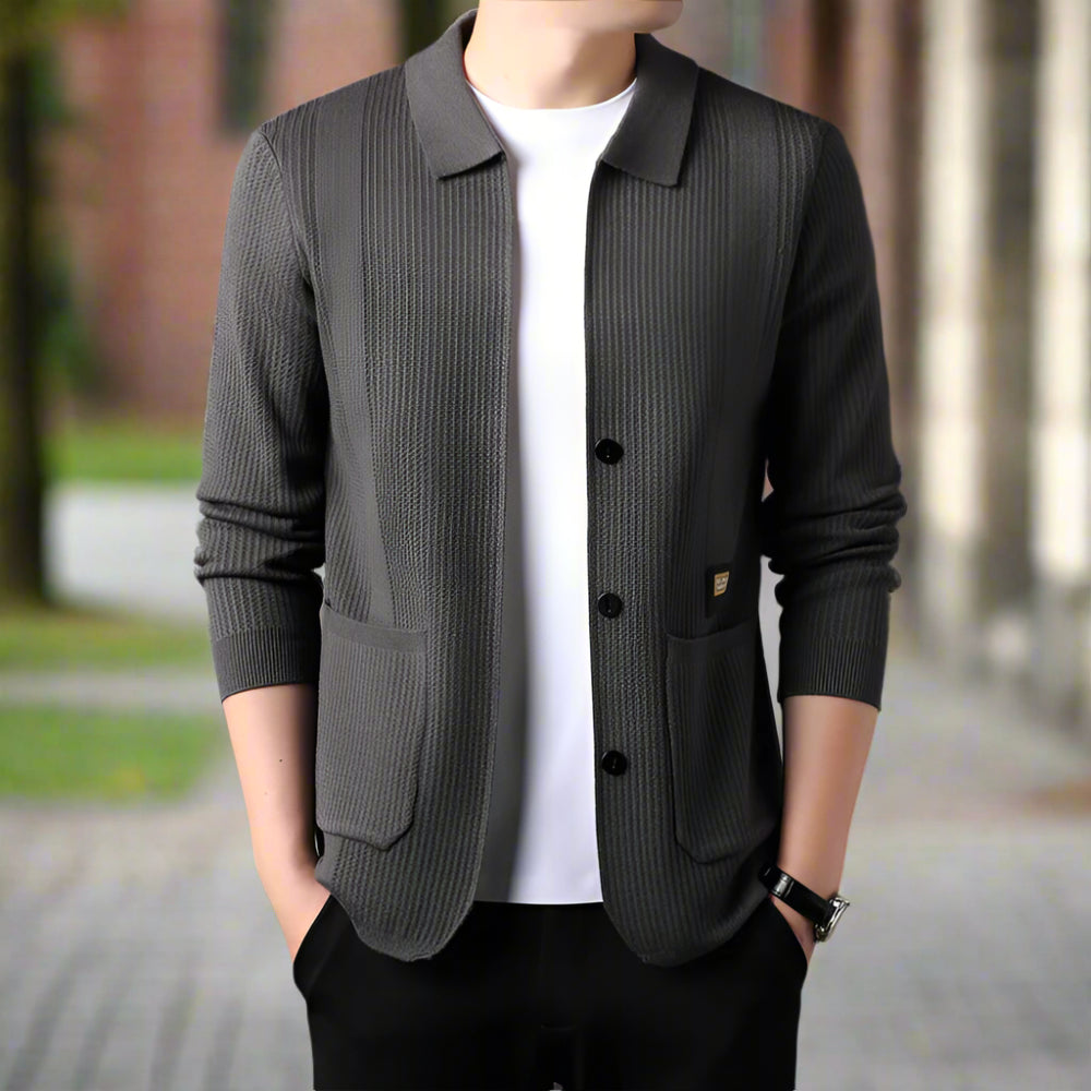 Mens Lapel Collar Knit Cardigan With Pockets