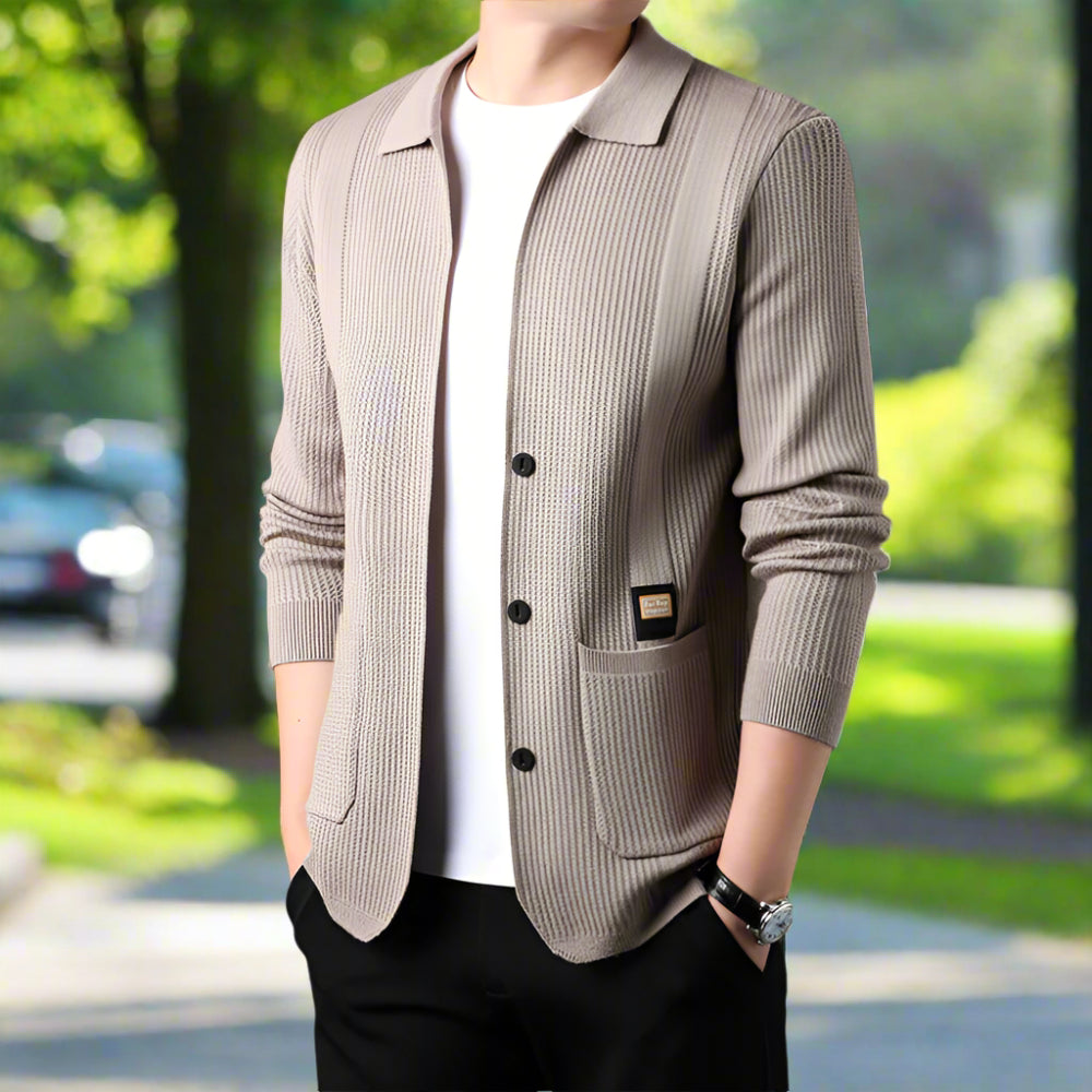 Mens Lapel Collar Knit Cardigan With Pockets