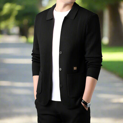 Mens Lapel Collar Knit Cardigan With Pockets