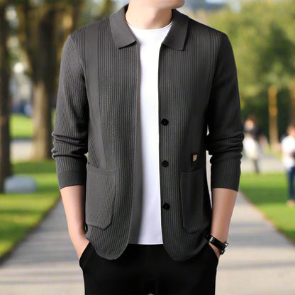 Mens Lapel Collar Knit Cardigan With Pockets