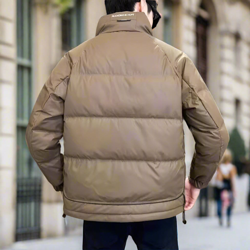 Mens High Collar Zipper Puffy Jacket