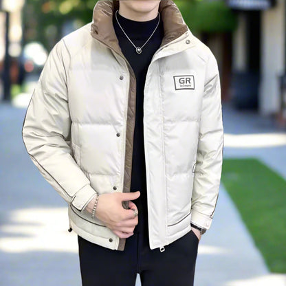 Mens High Collar Zipper Puffy Jacket
