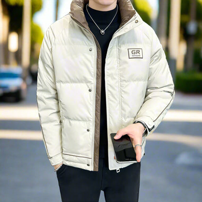 Mens High Collar Zipper Puffy Jacket