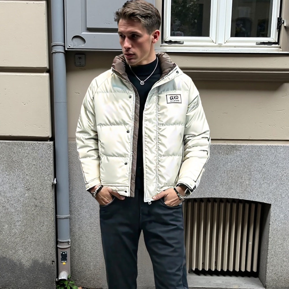 Mens High Collar Zipper Puffy Jacket