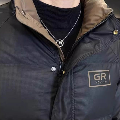 Mens High Collar Zipper Puffy Jacket