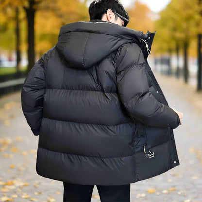 Mens Hooded Zipper Puffy Jacket With Pockets