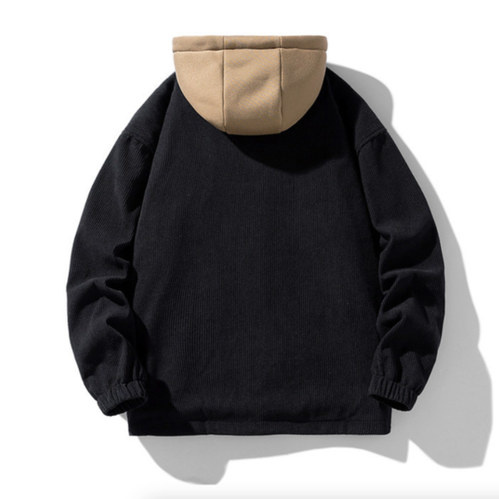 Mens Layered Look Hooded Corduroy Jacket With Faux Fur Lining